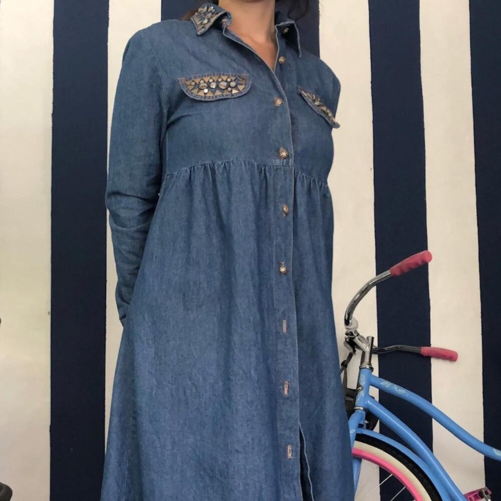 Denim 1980s Dress With Embellishment, Size Medium